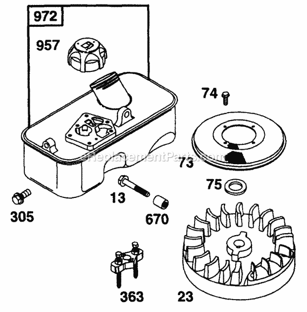 Fuel Tank & Flywheel Diagram and Parts List for PS418 (11A-702A100) (1997) Cub Cadet Engine